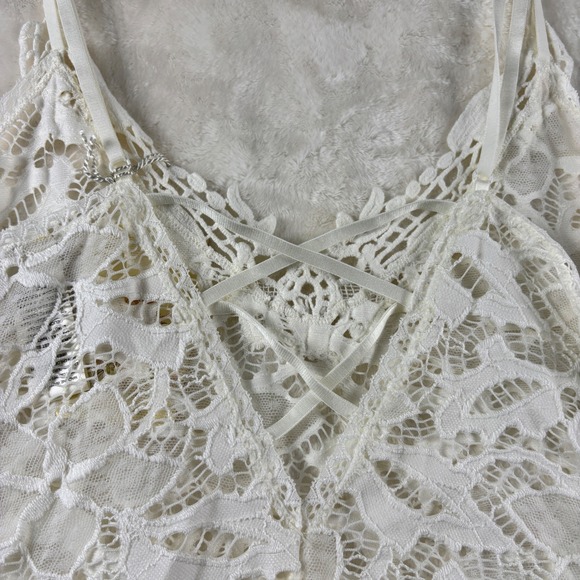 In Bloom Ivory Lace Camisole Nightie Sz L White Tank Top V Neck Criss Cross Back - Picture 4 of 10